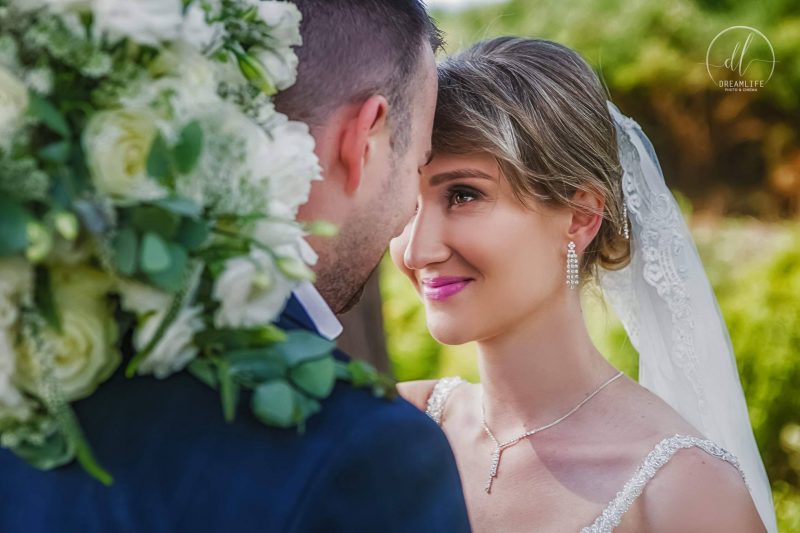 bride looking at her groom