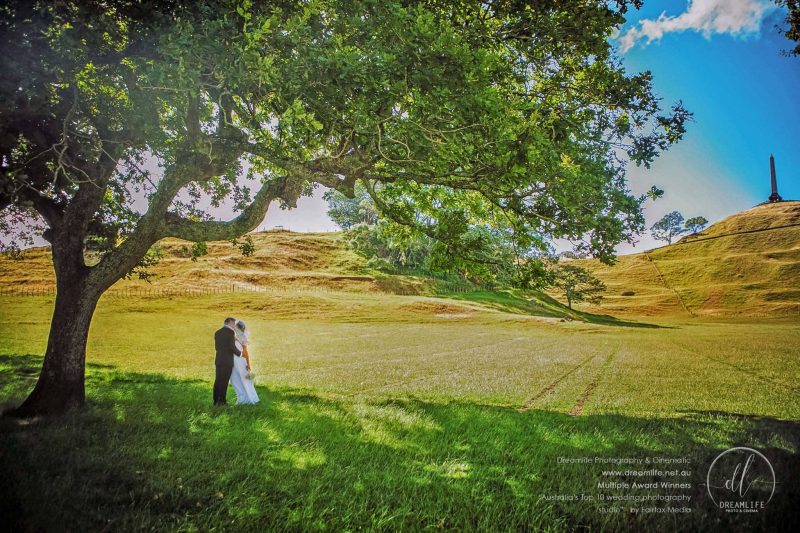 groom and bride in an open scenic backdrop