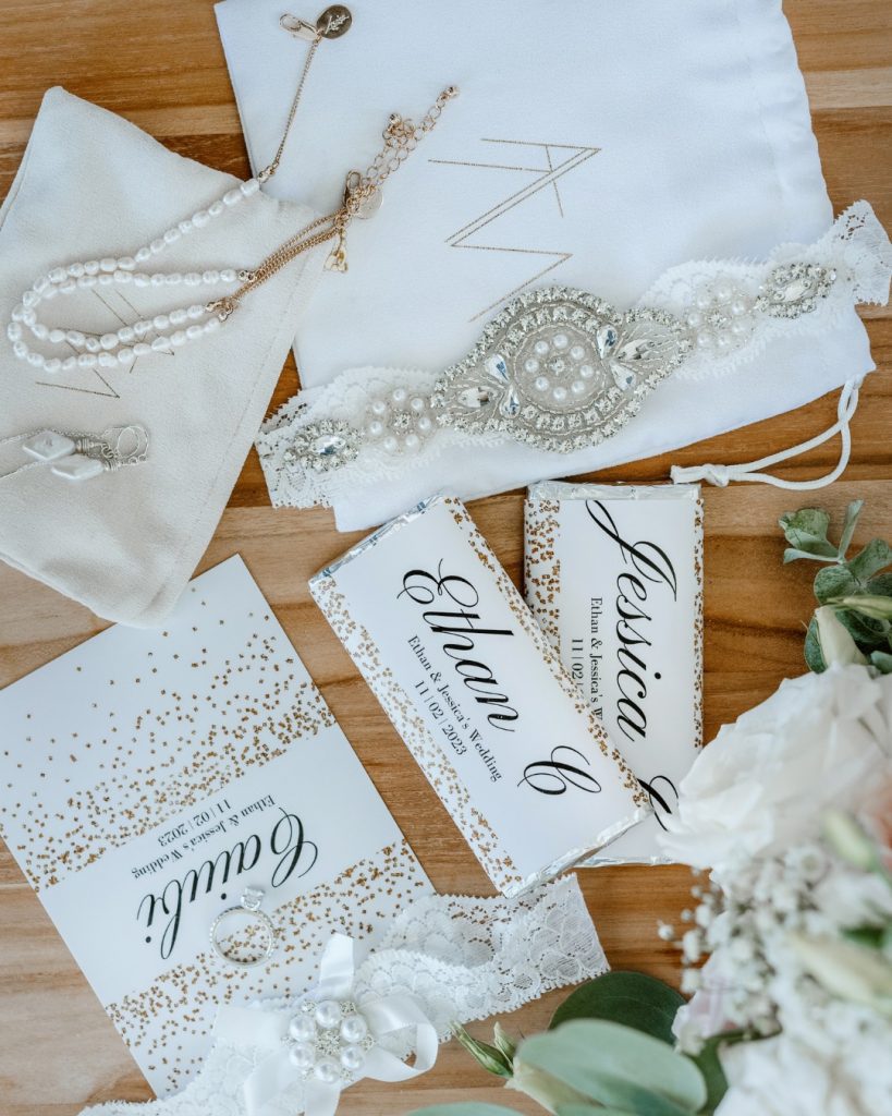 pearl accessories and wedding invitation cards